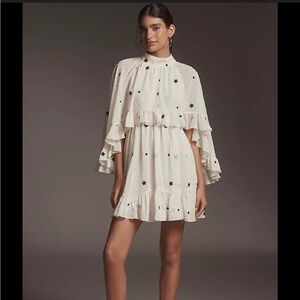 ANTHROPOLOGIE MARE MARE EMBROIDERED CHIFFON CAPE SWING MINI DRESS
